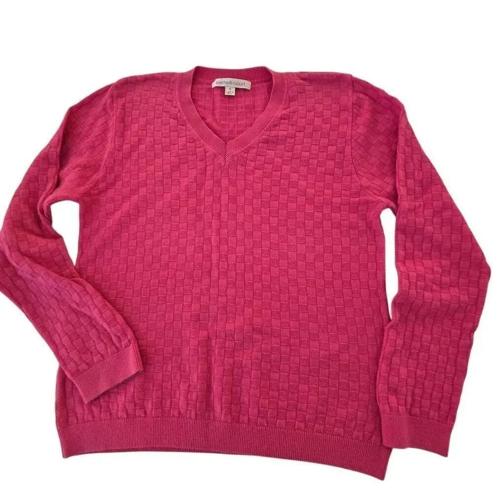 Bette & Court Womens Basket Weave Cotton Pink Pullover Golf Sweater Small